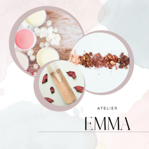 Voici les trois produits fabriqués lors de l'atelier spécialement créé pour Emma : une poudre scintillante pour le corps, un gel douche vitaminé et un baume à lévres douceur